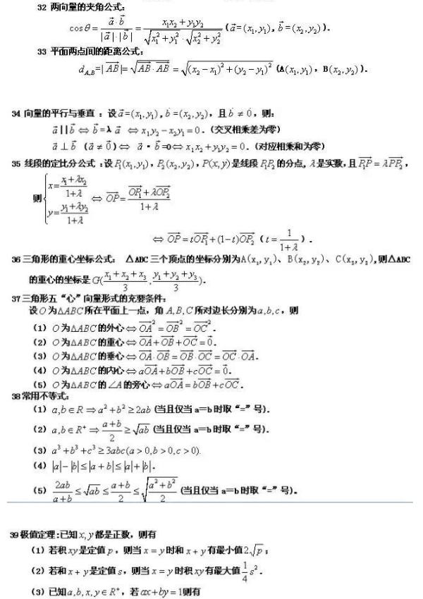 高中必背88个数学公式 高考必背重点数学公式 高中必背88个数学公式 高考必背重点数学公式