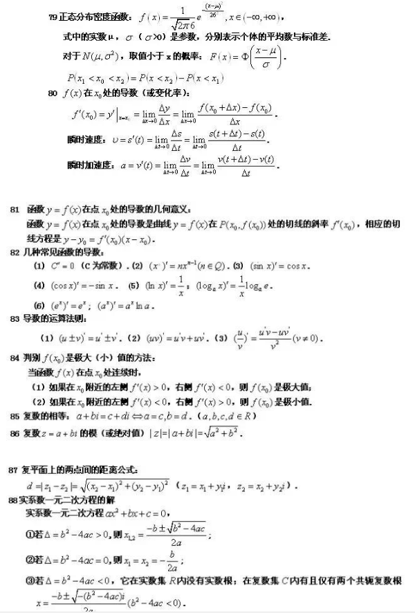 高中必背88个数学公式 高考必背重点数学公式 高中必背88个数学公式 高考必背重点数学公式